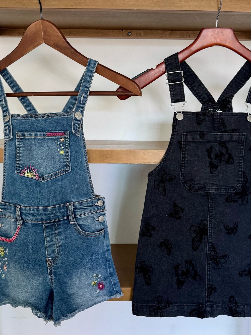 Girls Cat & Jack Denim Shortalls and Black Overall Dress - Blue & Black Bundle